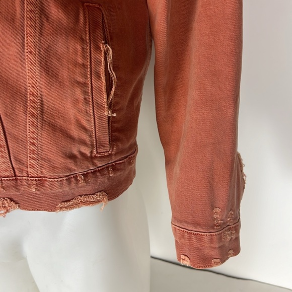 Womens Amo Pop Canyon Rose Snap Button Distressed Denim Jacket Size L - Picture 14 of 15